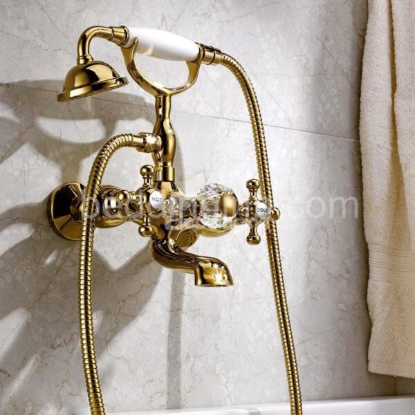 Antique Golden Double Handles Wall Mount Bathtub Faucet