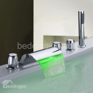 LED Color Changing by Temperature Three Handles Bathtub Faucet