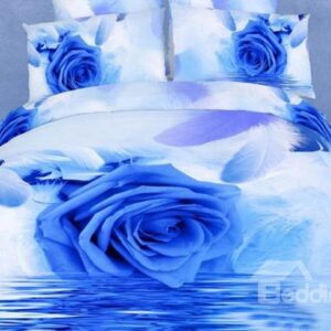 Blue Rose and Feather on the Water Print Duvet Cover Sets