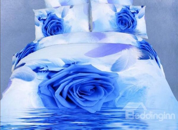 Blue Rose and Feather on the Water Print Duvet Cover Sets