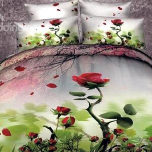 Red Rose and Cherry Branch Print Duvet Cover Sets