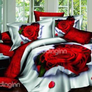 New Arrival Romantic Rose Printed 100% 4 Piece Bedding Sets
