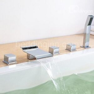 New Arrival Three Handles Widespread Waterfall Chrome Finish Bathtubs Faucet