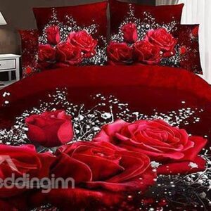 Big Rose and White Floral Print 3D Duvet Cover Sets