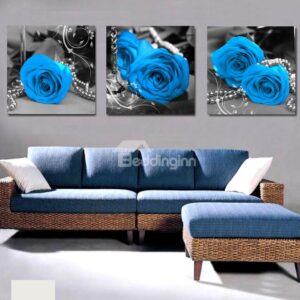 New Arrival Elegant Blue Roses & Pearl Cross Film Wall Art Prints