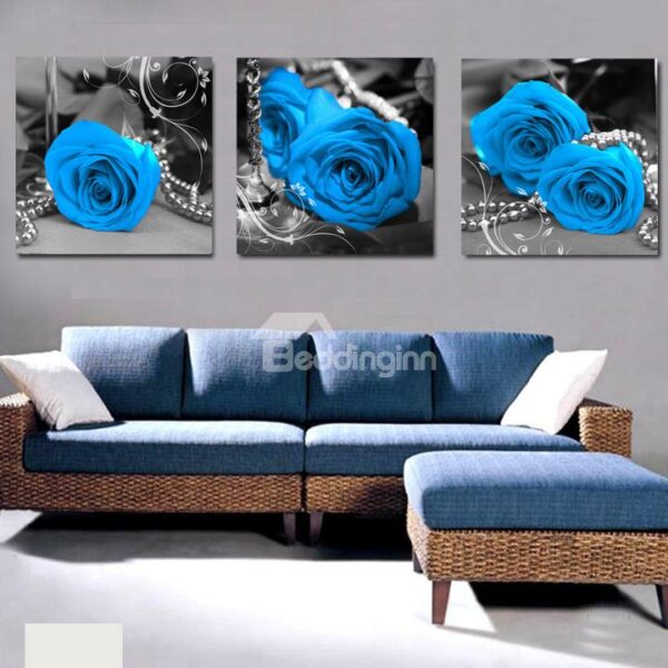 New Arrival Elegant Blue Roses & Pearl Cross Film Wall Art Prints