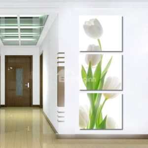 New Arrival White Tulip And Green Leaves Cross Film Wall Art Prints