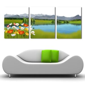 New Arrival Colorful Flowers On The Grassland And Lake Cross Film Wall Art Prints