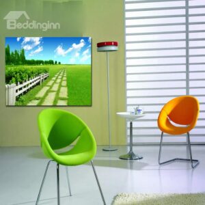New Arrival Blue Sky White Coluds And Green Grassland Cross Film Wall Art Prints