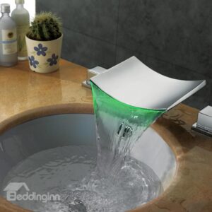 Top Selling High Quality LED Color Changing Widespread Waterfall Double Handles Bathroom Sink Faucet