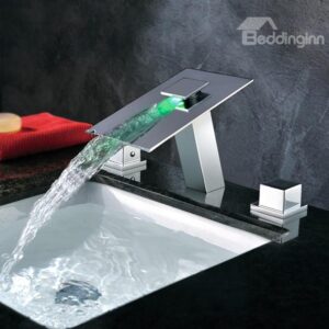 High Quality LED Color Changing By Temperature Double Handles Bathroom Sink Faucet