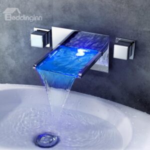 New Arrival Creative LED Color Changing Widespread Waterfall Bathroom Sink Faucet