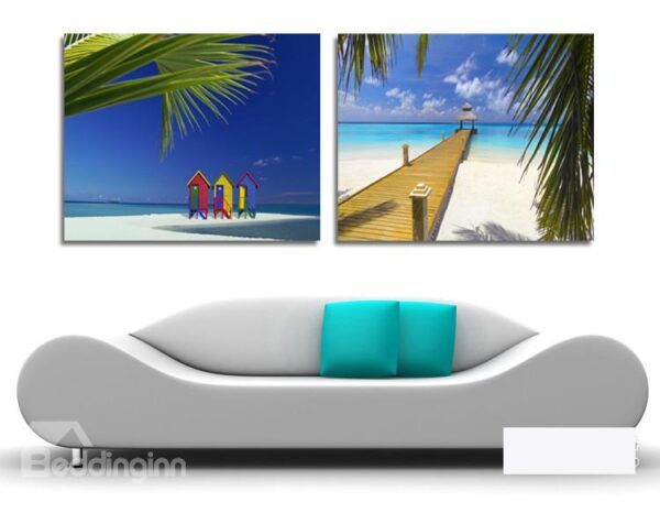 New Arrival Romantic Beach Blue Sky And White Cloud Film Wall Art Prints
