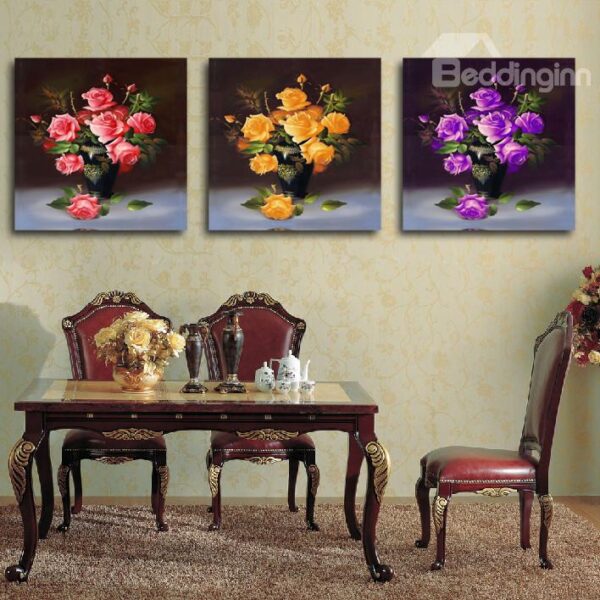 New Arrival Pink Yellow And Purple Roses In The Bottle Film Wall Art Prints