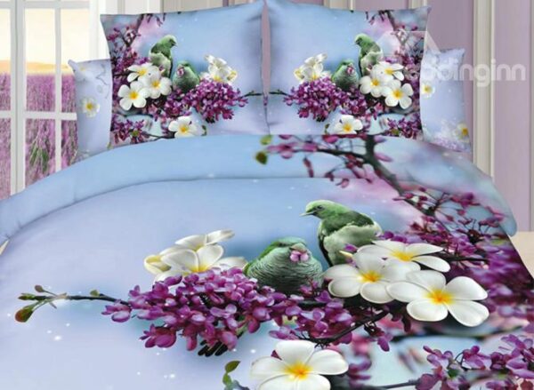 Beautiful Bird Standing On Floral Branch 3D Duvet Cover Sets