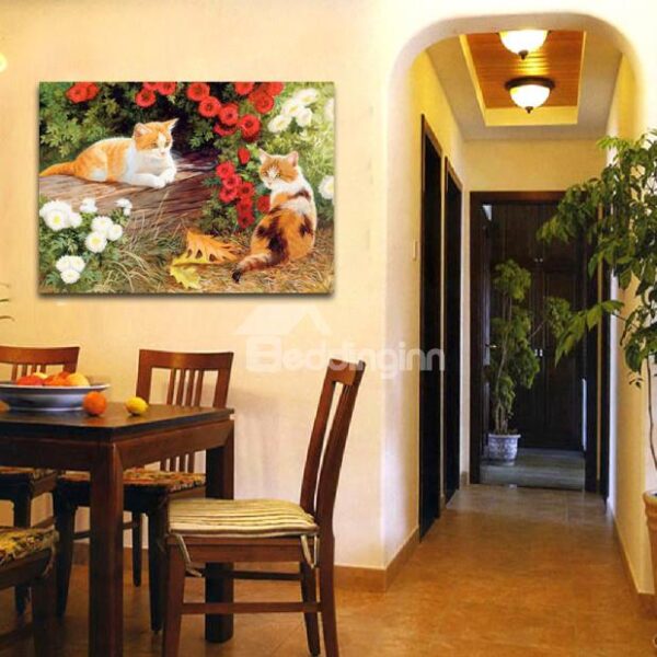 New Arrival Lovely Cats With Flowers Surrounded Film Wall Art Prints
