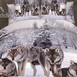 Snow Wolf in the Woods Print 3D Duvet Cover Sets