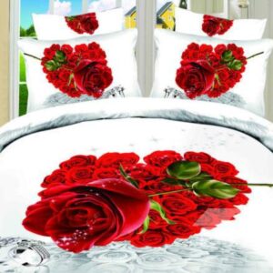 Red Heart Shaped Rose Print 3D Duvet Cover Sets