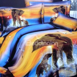 Mother and Baby Elephant in Water 3D Duvet Cover Sets