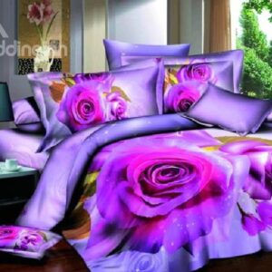 Luxury Big Purple Rose Print 3D Duvet Cover Sets
