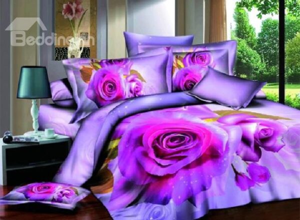 Luxury Big Purple Rose Print 3D Duvet Cover Sets