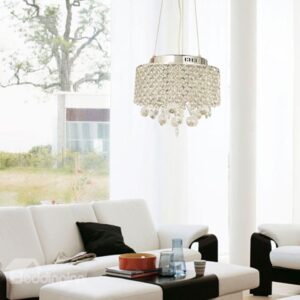 Charming Chrome Metal K9 Crystal Round Pendant Light