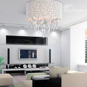 Perfect Patterned Chrome Metal Crystal Fabric Flush Mount