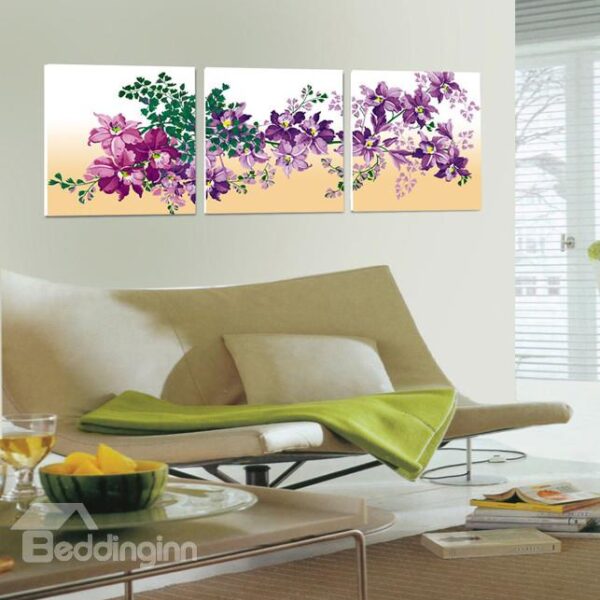 New Arrival Purple Flowers And Green Leaves Canvas Wall Prints