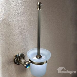 Antique Colorful Crystal Decorated Bronze Finish Brass Toilet Brush Holder Rack