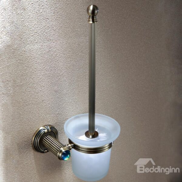 Antique Colorful Crystal Decorated Bronze Finish Brass Toilet Brush Holder Rack