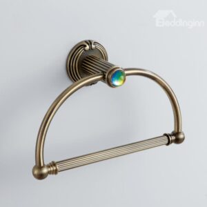 Classic Colorful Crystal Decorated Bronze Finish Brass Curved Ring Towel Ring