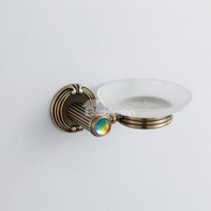 Colorful Crystal Decorated Bronze Finish Brass Round Shape Soap Holders Dish