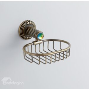 Antique Colorful Crystal Decorated Bronze Finish Brass Oval Shape Soap Holders Basket