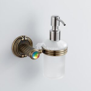 Modern Colorful Crystal Decorated Bronze Finish Brass Round Shape Liquid Soap Dispenser Rack