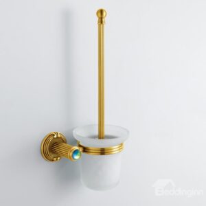 Colorful Crystal Decorated Ti-PAD Finish Brass Toilet Brush Holder Rack
