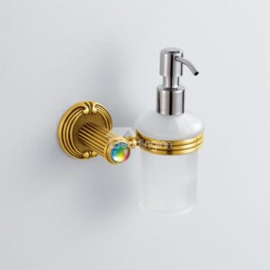 Colorful Crystal Decorated Ti-PAD Finish Brass Round Shape Liquid Soap Dispenser Rack