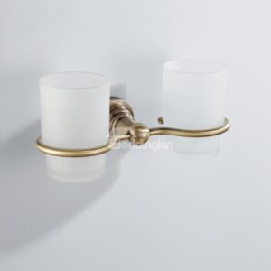 Antique Brass Wall-mounted Double Tumbler Holder