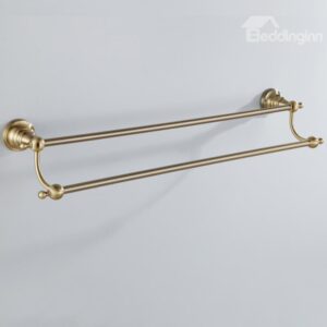 Simple Round Style Antique Golden Brass Double Towel Bar