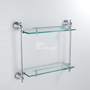 Contemporary Style Chrome Finish Brass Wall Mounted Glass Shelf