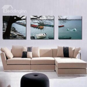 New Arrival Boat and Swan on Lake Canvas Wall Prints