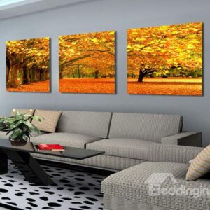 New Arrival Trees and Yellow Leaves Fallling on Ground Canvas Wall Prints