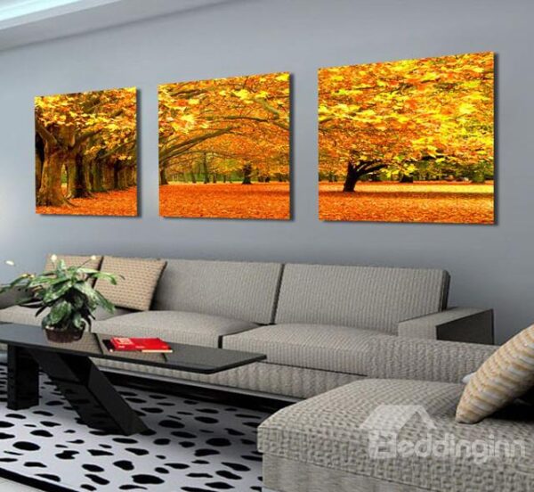 New Arrival Trees and Yellow Leaves Fallling on Ground Canvas Wall Prints