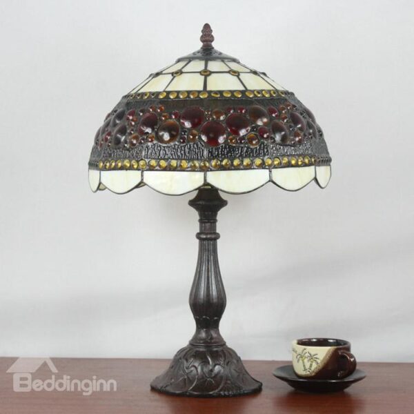 12-Inch European Retro Style Tiffany Floral Pattern Stained Glass Table Lamp