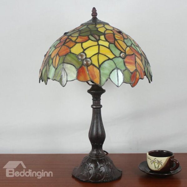 12-Inch Tiffany Leaves Pattern Stained Glass Table Lamp