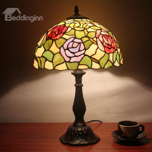 12-Inch Tempting Tiffany Style Floral Pattern Stained Glass Table Lamp