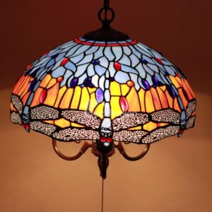16-Inch Gorgeous Pretty Dragonfly Pattern Tiffany Stained Glass Pendant Light