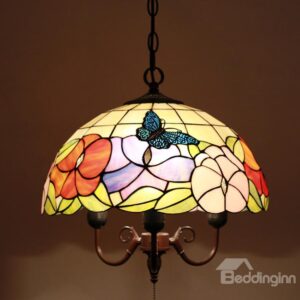 16-Inch Glamorous Pretty Butterfly Pattern Tiffany Stained Glass Pendant Light