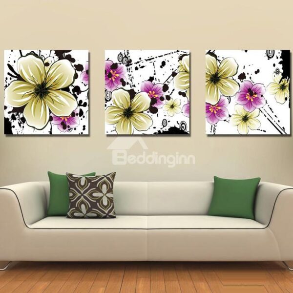 New Arrival Blooming Yellow and Purple Flowers Canvas Wall Prints