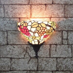 12-Inch Alluring Tiffany Style Grape Pattern Stained Glass Pocket Lantern