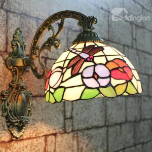 Stunning Tiffany Style Dragonfly and Floral Pattern Stained Glass Pocket Lantern